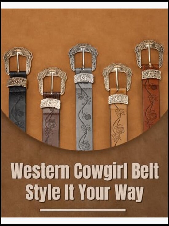 Western Belt Set Engraved Buckle Cowgirl Style Adjustable PU Leather Accessories